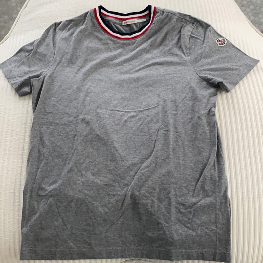 Grey Moncler tshirt with Red, White, Blue collar S